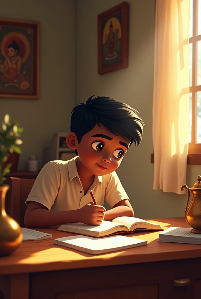 South Indian boy studying at home
More relastic and more south type
