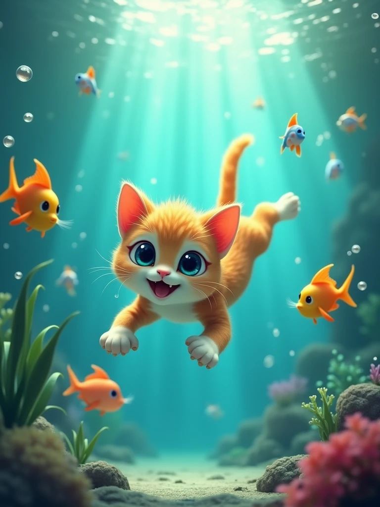 cat underwater playing