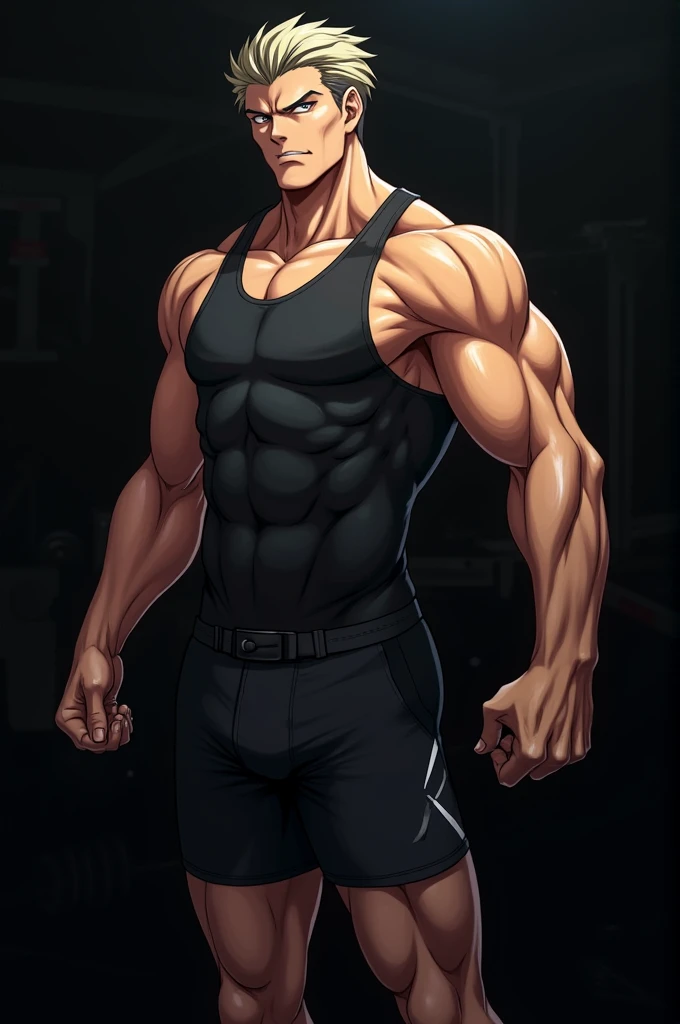 Anime gym character in a black background