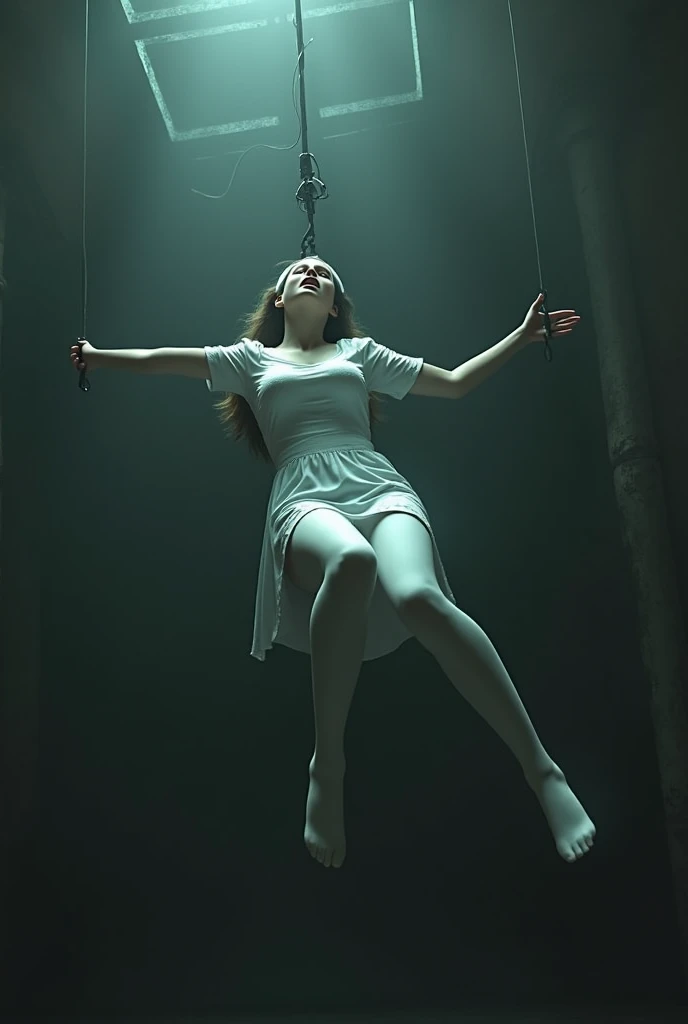 Nurse scene in white thigh high socks , hanged to death by a man ,hovering in the air