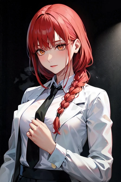 (Highest quality)、(Highest quality)、hand、Expressionless、Strong redhead、suit、Braiding、black tie、jealousy