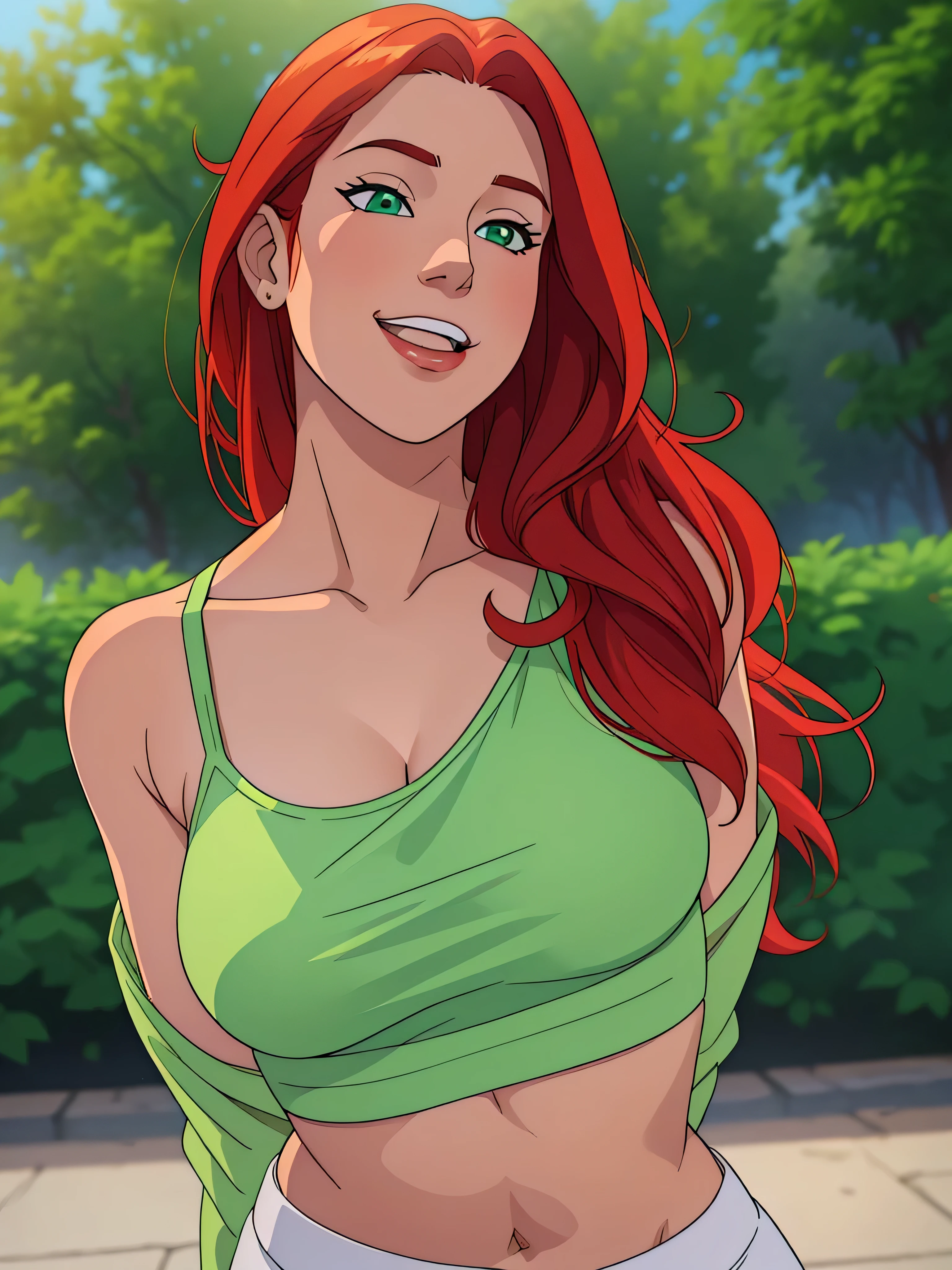 Superman ejaculating on Poison Ivy's tits, High quality, best quality, masterpiece, nsfw, 1boy, 1girl, cumshot, lots of cum on tits, cum dripping from chin, mature woman, curves, long wavy redhead hair, green eyes. screaming orgasm. cleavage. rolled up sleeves, side view