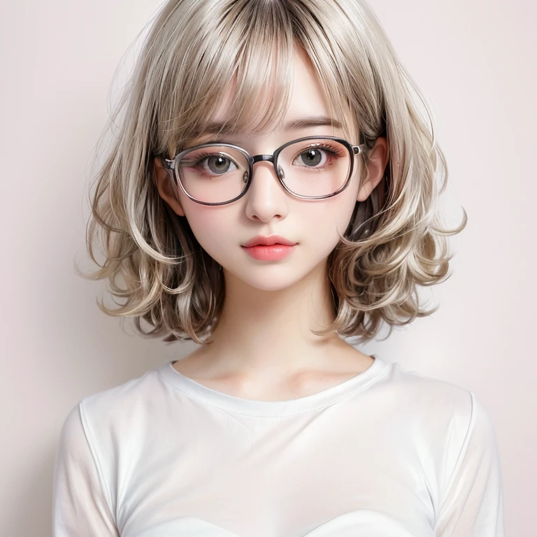 girl with glasses and a white shirt, with glasses, girl with glasses, kawaii realistic portrait, beautiful portraitwith glasses on, high quality portrait