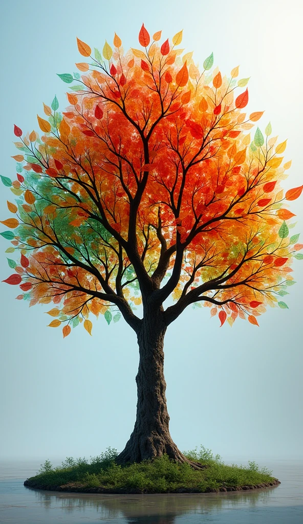 realistic, giant tree with glass leafs, multicolor glass leafs, leafs made of glass