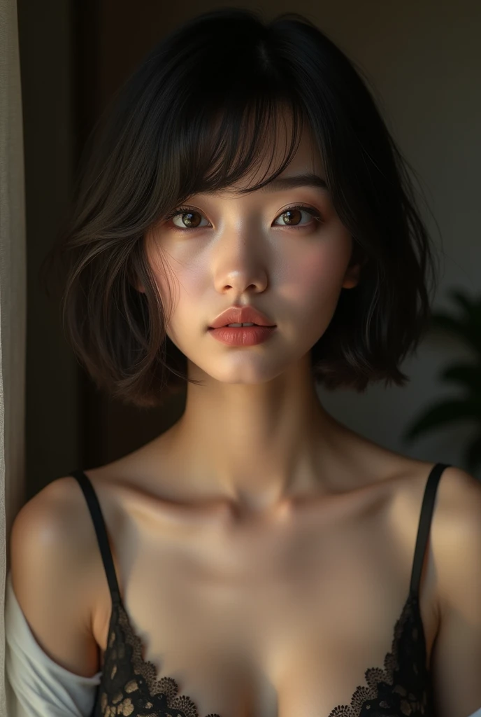 Beautiful girl with bra  Bob hairstyles 
