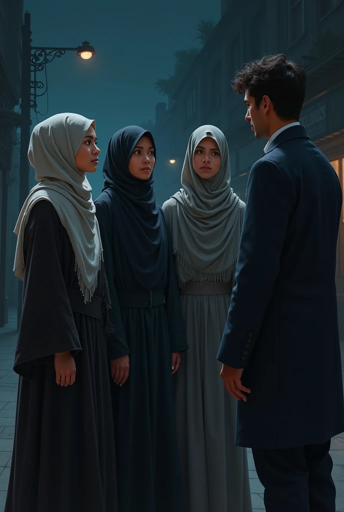 Muslim ladies talking man in night