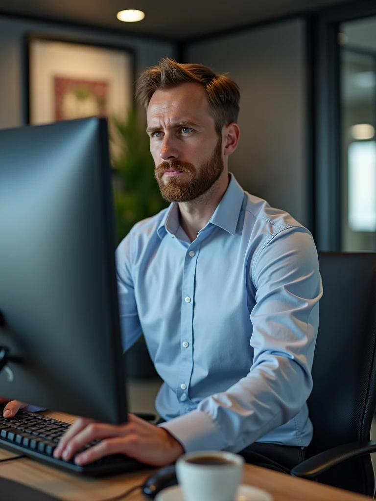 photo of a man using a computer