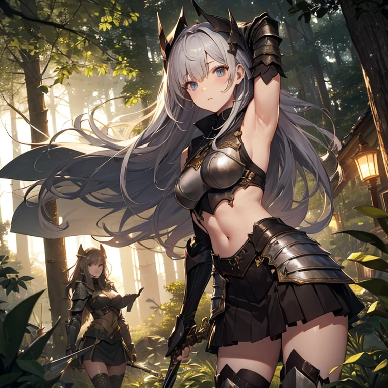 1 mature female,25yo,long silver hair,ponytail,(injured female paladin surrounded and attacked by multiple goblins during a battle),goblin,monster,green skin,(crying),((broken paladin armor)),(all-fours,Raise buttocks high),dynamic pose,dynamic angle,spanking