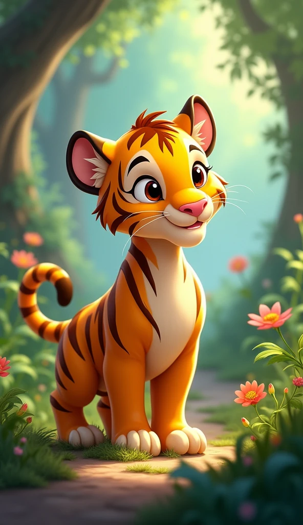 Tiger in the forest，Disney style，cute