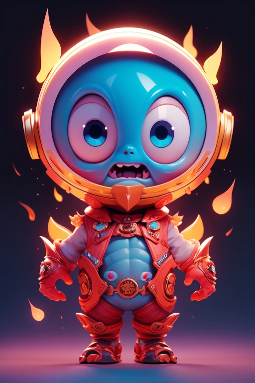 Create a monster image, a small, big-headed, baby monster.. The body is transparent and can be seen through. The image is sharp and detailed., with beautiful colors.. With arms, leg, eyes, mouth, พื้นหลังสีlegว