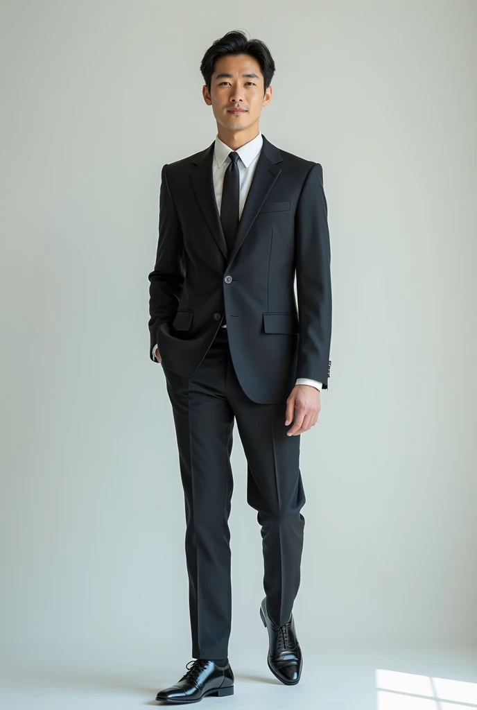 A slim but slightly muscular Japanese man in a suit, Photographed with a smartphone, Top quality, 1 beautiful men, Perfect Face, Japanese men, age 36, suit, center part, short hair, black hair, Posing like a magazine cover,