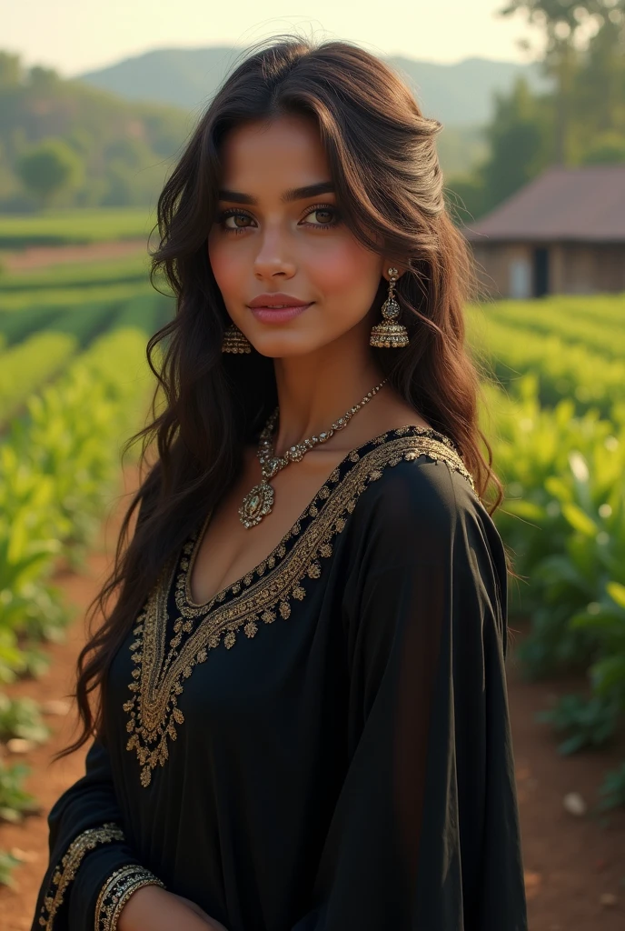 Hot sexi village Punjabi girl in black silky patiala suit in farm