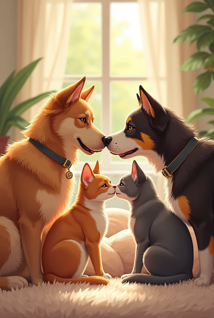 Cats and dogs love each other.