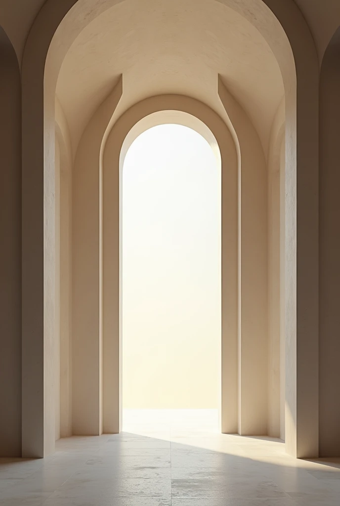 A stage having two curved plain parallel walls at either sides touching a oval shaped flat roof plate  and a way at the centre 