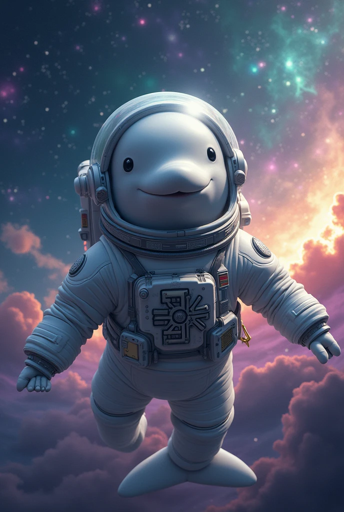 Beluga in space suit galaxy explorer