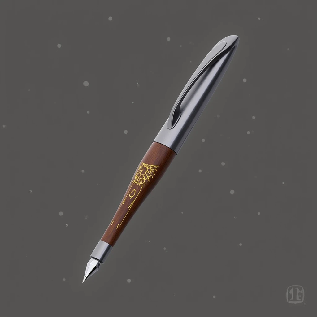Seal carving pen,silvery metal,Dark brown handle,Gold Engraving,Shiny grey edge.