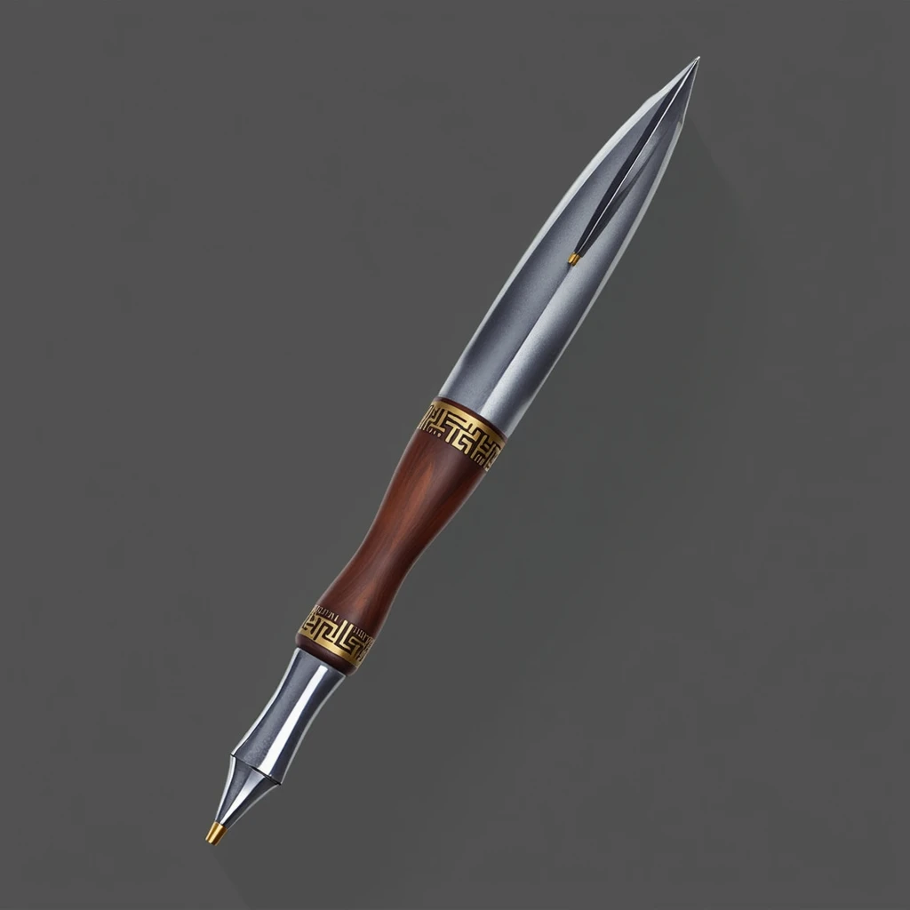 Seal carving pen,silvery metal,Dark brown handle,Gold Engraving,Shiny grey edge.