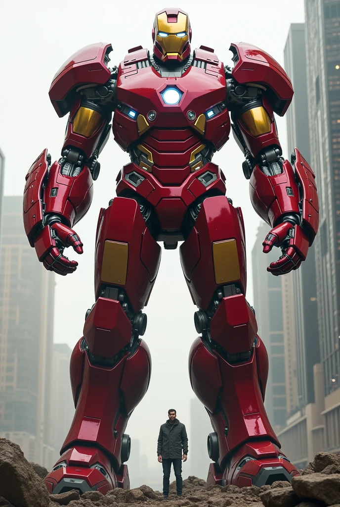 huge mecha iron man red
