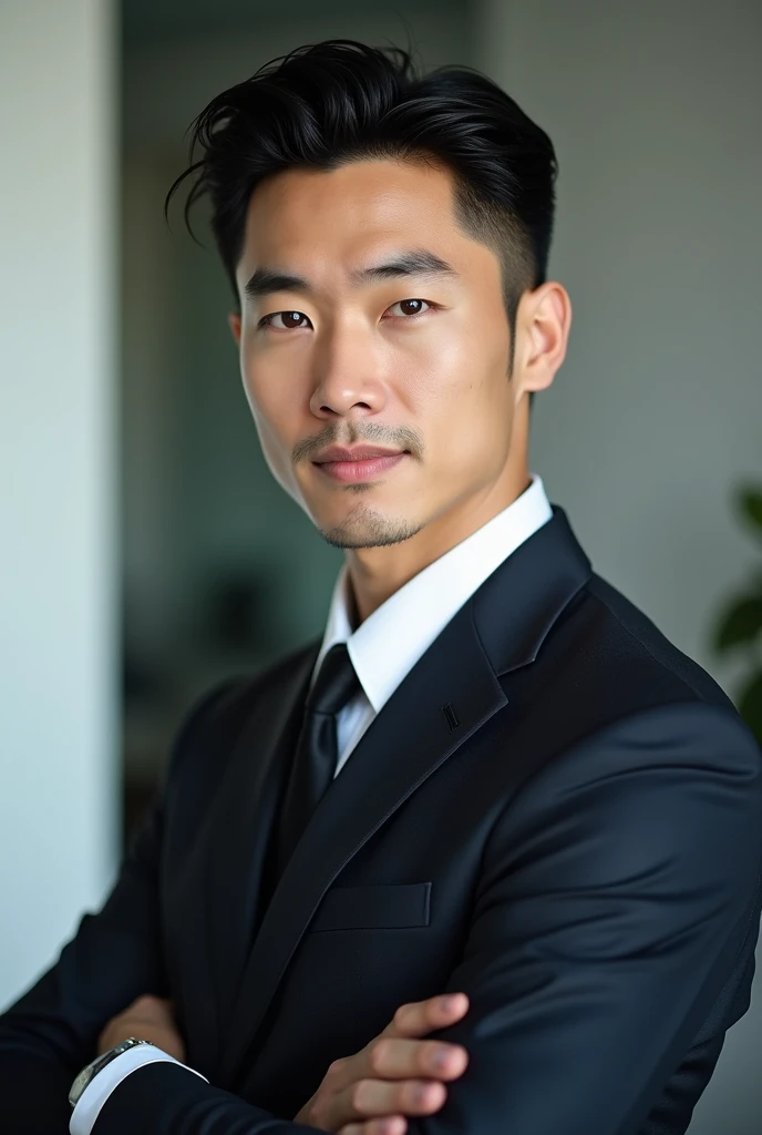 A slim but slightly muscular Japanese man in a suit, Photographed with a smartphone, Top quality, 1 beautiful men, Perfect Face, Japanese men, age 34, suit, center part, short hair, black hair, oily hair, Posing like a magazine cover,