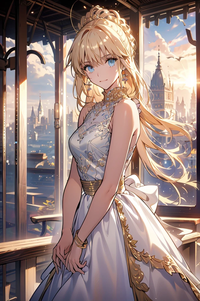 {{{masterpiece}}}, {Highly detailed CG}, amazing, in detail, alone, {{beautiful 풍경}}, sunset, {{wind}}, detailed background, beautiful, nipple, {{{pussy}}}, Sheer mesh dress, bright eyes, {{whole body}}, dynamic pose, dynamic angle, looking at viewer, Detailed clothes, beautiful sunset, enlargement, best quality, Blonde long haired woman, {{beautiful}}, pretty, {laugh}, {{With angel wings}}, halo, shining