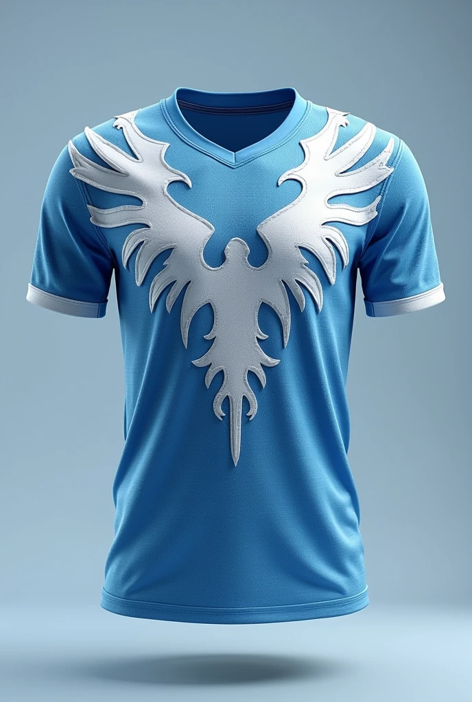 Create a jersey design with following ideas 
 Base Color: Icy Blue with White and Silver Accents
Design Elements:
Flame-Like Frost: Stylized, flame-like patterns in white and silver cover the jersey, but instead of fire, these flames resemble sharp icicles or frost. The design gives a fierce, powerful look, aligning with Articuno’s legendary status.
Textured Finish: A slight texture resembling ice or frost is applied to the jersey fabric, adding a layer of depth and interest to the design.
Subtle Branding: Team or player branding is kept minimal, with clean, simple fonts in white or silver, ensuring the focus remains on the intricate icy patterns.