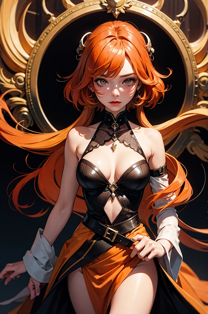 1 Girl,(orange_hair:1.1),(zendispute, Mandala, dispute, endispute:0.6),(Fractal Art),The most beautiful form of chaos,Savage design,