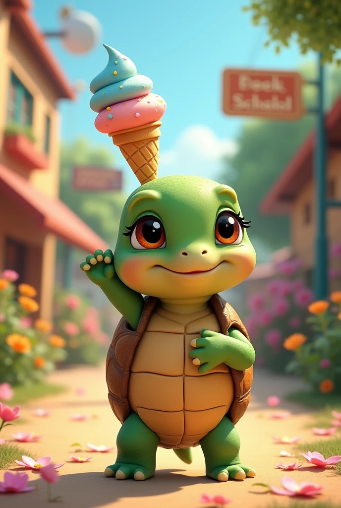 Lilli, the turtle has started school with a candy cone