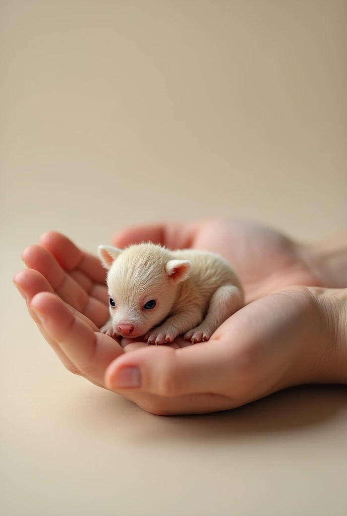 Finger size tiny cute calf in human hand
