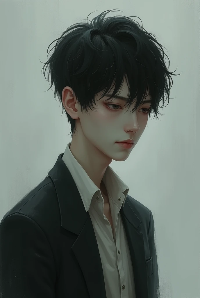 man, white, thin with black hair, sad