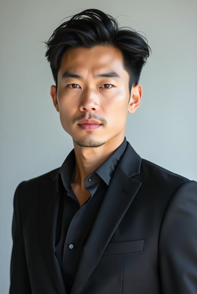 A slim but slightly muscular Japanese man in a suit, Photographed with a smartphone, Top quality, 1 beautiful men, Perfect Face, Japanese men, age 34, suit, ((center part hair)), short hair, black hair, ((oily hair)), Posing like a magazine cover,