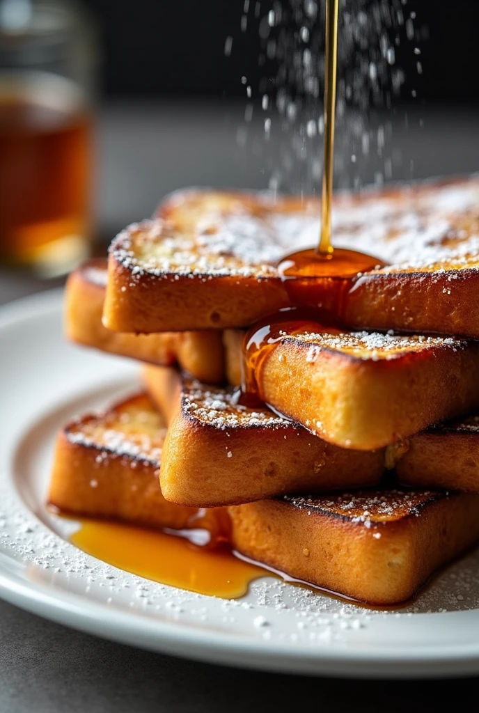 French Toast – Thick slices of bread dipped in egg batter and griddled, often served with syrup and powdered sugar.