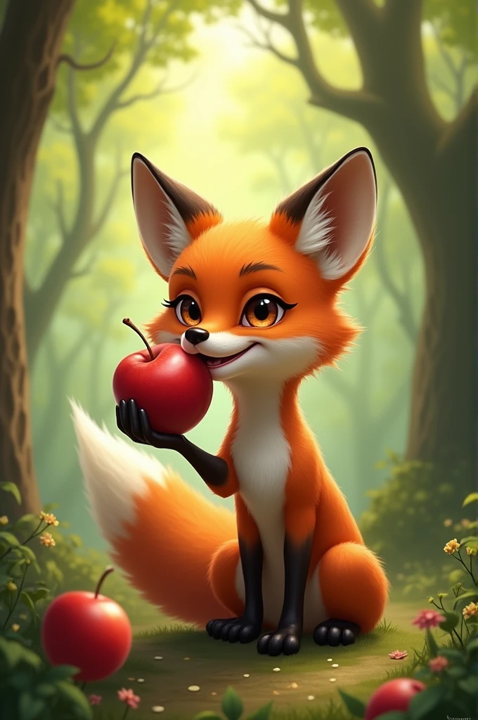 a fox eating an apple