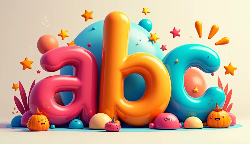 A vibrant gradient or a playful pattern (e.g., stars, stripes) to catch the eye.
Alphabet Letters: Bold, large, and colorful letters "A," "B," and "C" in a fun, cartoonish font. Arrange them in a dynamic way, maybe with a slight 3D effect or shadow to make them pop.