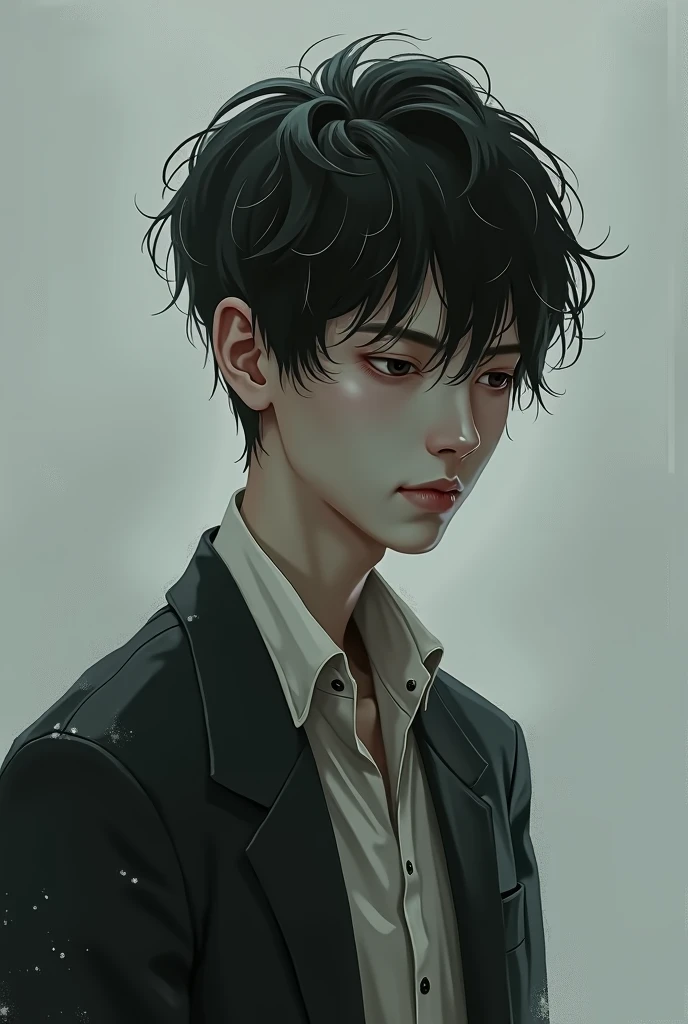 man, white, thin with black hair, sad