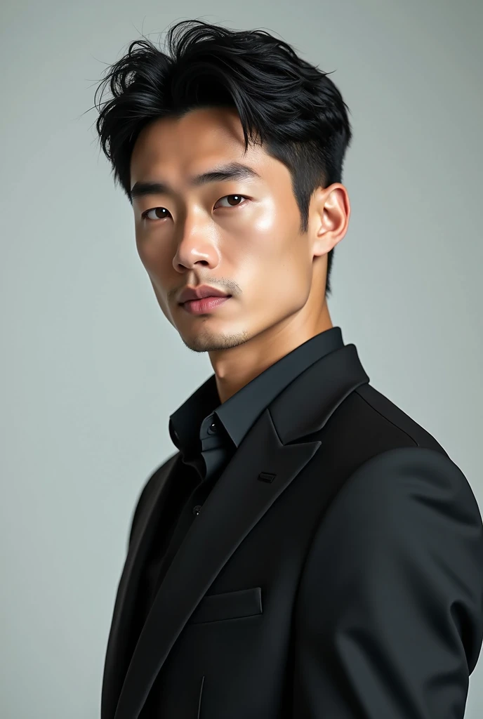 A slim but slightly muscular Japanese man in a suit, Photographed with a smartphone, Top quality, 1 beautiful men, Perfect Face, Japanese men, age 34, suit, ((center part hair)), short hair, black hair, ((oily hair)), Posing like a magazine cover,