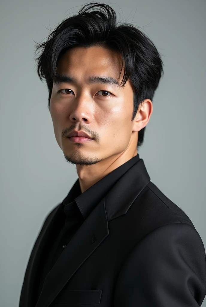 A slim but slightly muscular Japanese man in a suit, Photographed with a smartphone, Top quality, 1 beautiful men, Perfect Face, Japanese men, age 34, suit, ((center part hair)), short hair, black hair, ((oily hair)), Posing like a magazine cover,
