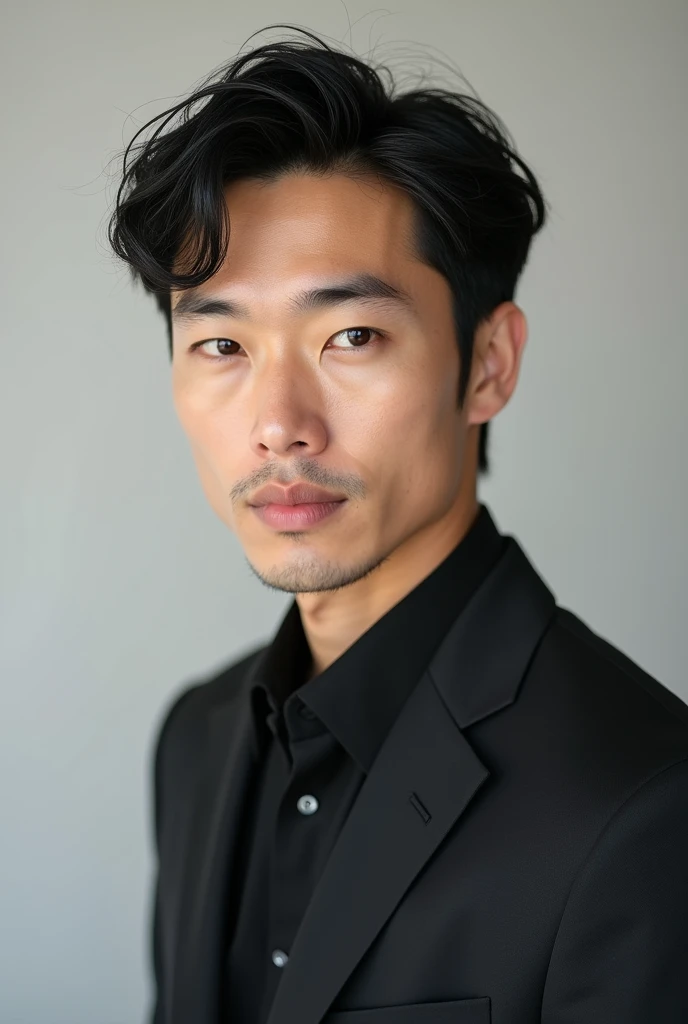 A slim but slightly muscular Japanese man in a suit, Photographed with a smartphone, Top quality, 1 beautiful men, Perfect Face, Japanese men, age 34, suit, ((center part hair)), short hair, black hair, ((oily hair)), Posing like a magazine cover,