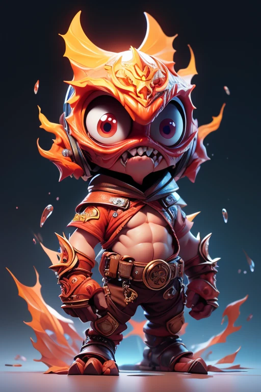 Create a monster image, a small, big-headed, baby monster.. The body is transparent and can be seen through. The image is sharp and detailed., with beautiful colors.. With arms, leg, eyes, mouth, พื้นหลังสีlegว