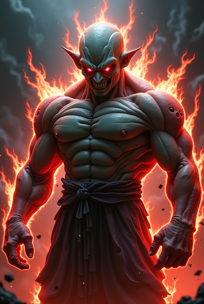 combination of Cell x Freezer x Piccolo x Bejita x Majin Buu
Evil gaze
Scary face
Full body
Dark
Super detailed
Low light photo
The skin texture is very visible
Red eye
Covered in lines of fire