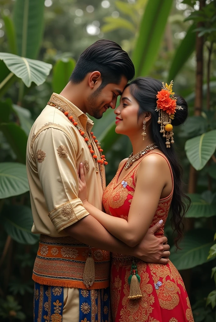 A man and a woman hugging in filipino traditional clothes
