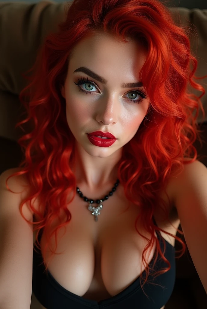 ((Very beautiful girl)), 8k, Young beautiful girl, sexy girl, ((red long hair)), red long curly hair, ((very long hair)), complex makeup, ((big tits)), ((huge breasts)), big boobs, ((huge tits)), ((plump lips)), pouty lips, pouty lips, big lips, ((big expressive black eyes)), big eyes, perfect beautiful girl, young mommy, necklace, glitter, ((perfect hands)), wet, sexy, ((in a silk white blouse)), Background: ((selfie at school)), ((selfie)), close-up, many details, contour lighting, ((selfie)), close-up, first person, sex, lust, debauchery,