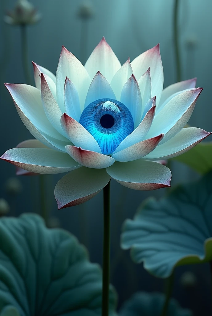 A scarred lotus flower with a blue eye