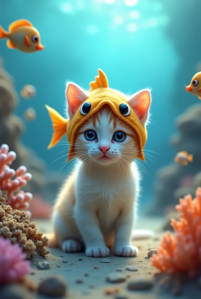 kitten cute Fish Headgear Sea background Real