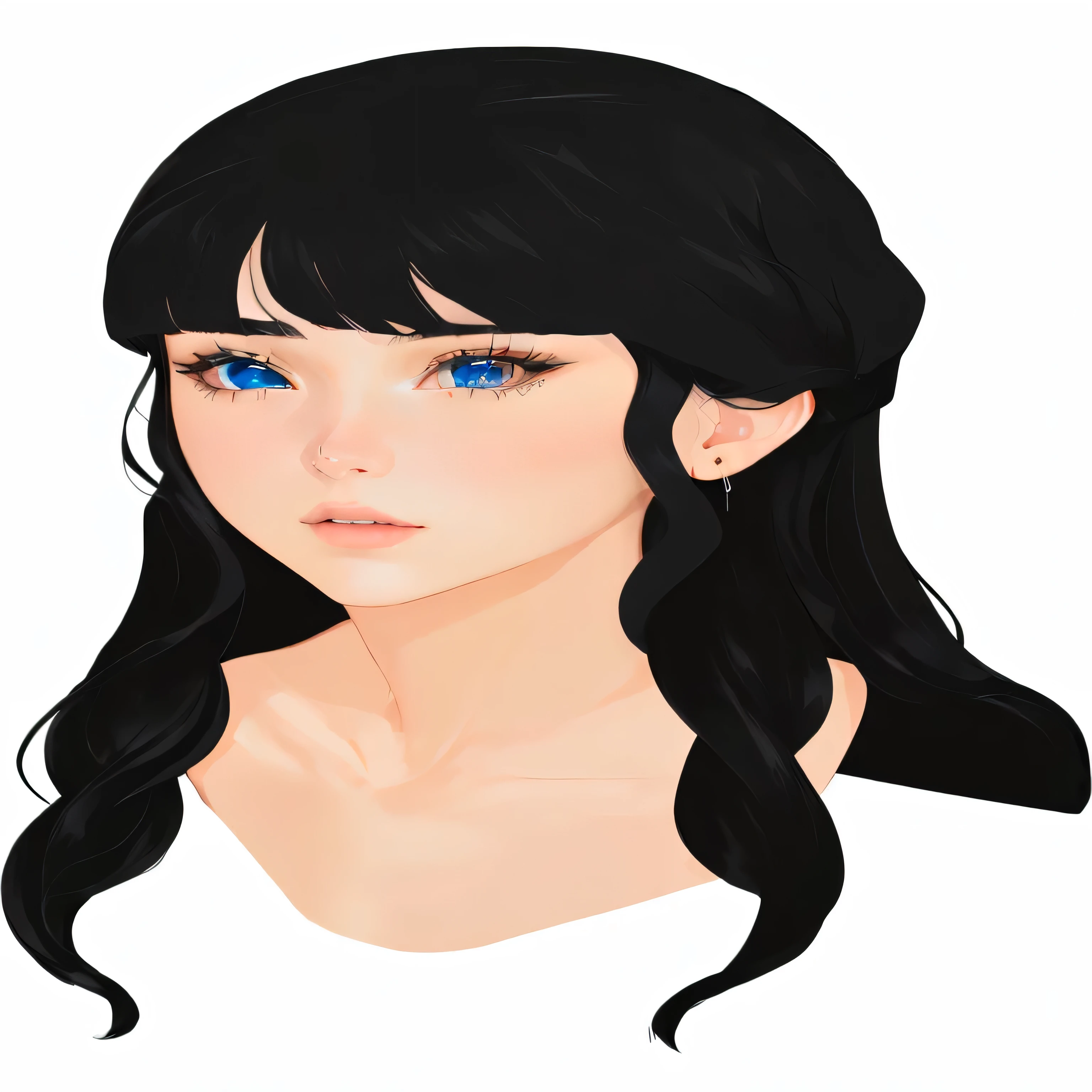 a cartoon girl with long black hair and blue eyes, female with long black hair, girl with black hair, the woman has long dark hair, woman with black hair, black hair and large eyes, young woman with long dark hair, detailed long black hair, black-hair pretty face, girl with dark brown hair, with long hair and piercing eyes