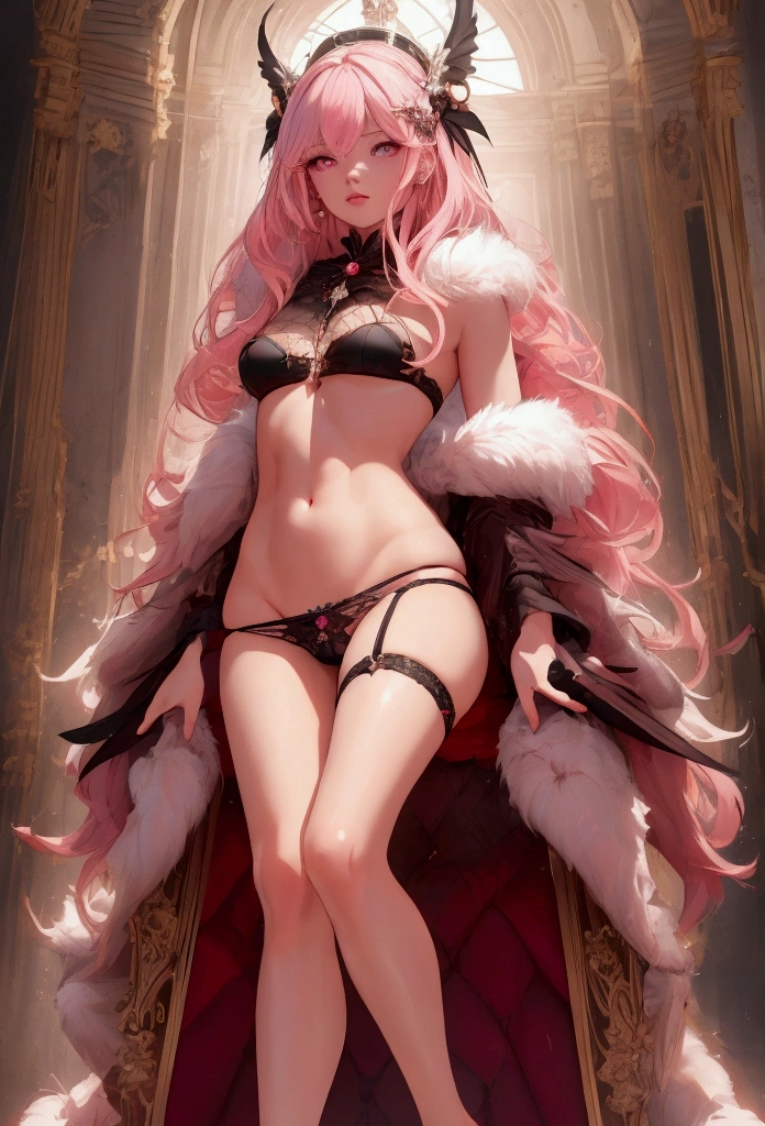 (masterpiece), (Highest quality), (Realistic:1.1), Fur coat, cute, One girl, expensive_kick, (Lift your legs:1.2), (expensiveres:1.4), Panty shot , Shiny Hair, Glowing Skin, Glowing Eyes, (panties:1.2), Pink Hair , Very long hair swinging,Raise one leg high、Realistic meat,Dynamic Angle,Ultra low angle,Wrinkles on panties,Panty texture is Realistic,The bite is obvious,お洒落なpanties、The bite is clear,Realistic Flesh,Glamorous Body,