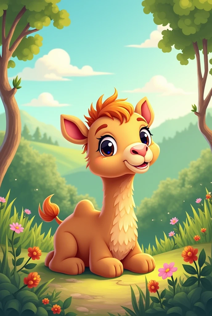 camel cute Wilderness background Illustrated style