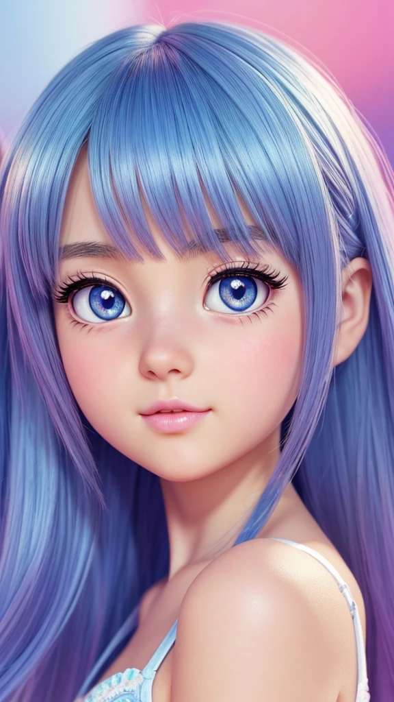 a(1 girl), Cute anime style cartoon characters, Detailed facial features, Big bright eyes, Long eyelashes, Small nose, Full lips, Movie Lighting, Vibrant colors, 90s cartoon style, soft textures, Dreamy expression, Playful pose, Intricate background details, Fantasy elements, Beautiful and meticulous illustrations, 8K, high quality, Reality