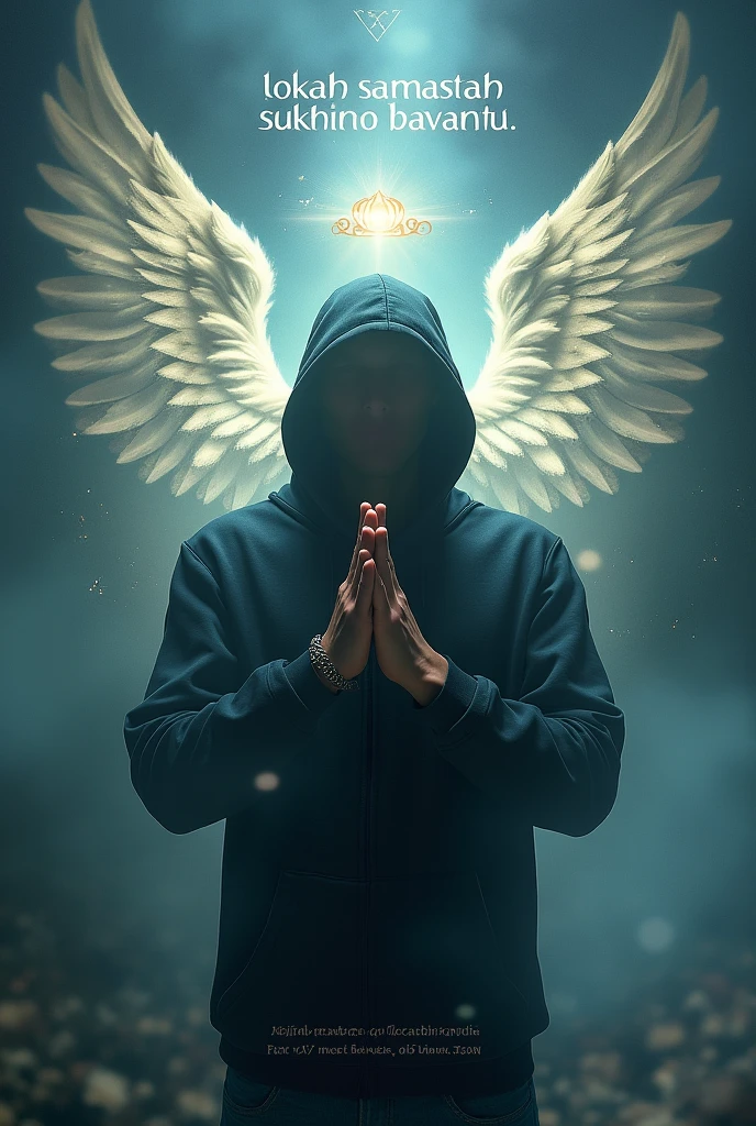 there is a man with a bird in his hands, angel protecting man, angel spirit guide, winged human, angel with black wings, angels protecting a praying man, archangel, big angel wings wide open, metatron, by Adam Marczyński, angelic, wings are clouds of darkness, human need death angel, wings growing out of arms