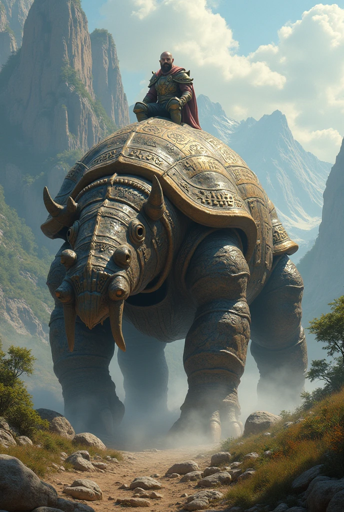 A gigantic mythos like armadillo of Epic proportions, as a moving fortress for a mythic dwarf