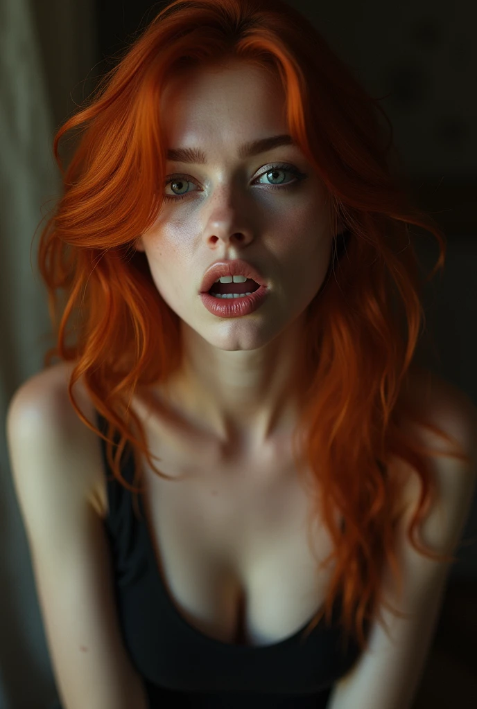 Naked redhead with open mouth